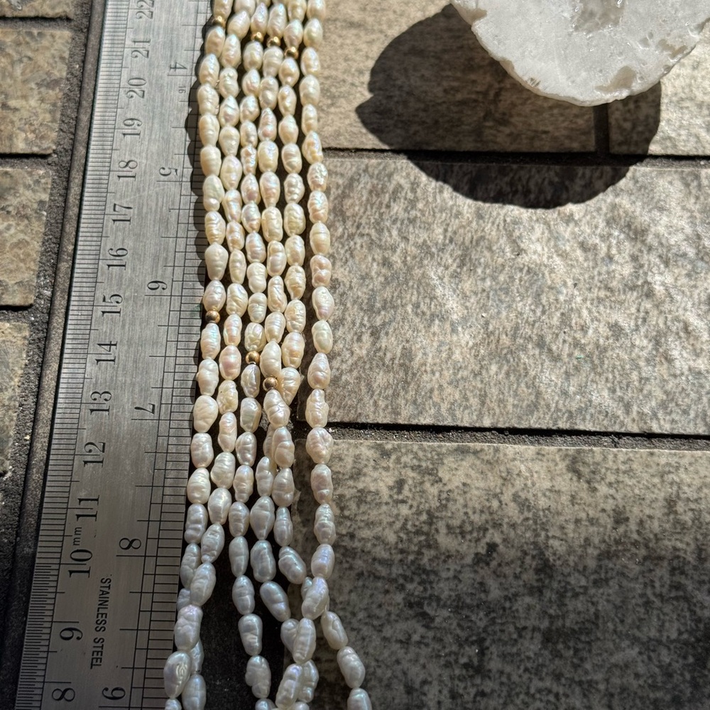 Elegant Cream Seed Pearl Necklace with 14kt gold beads